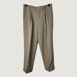 Bocaccio Uomo Dress Pants Mens 36x30 Tan Pleated Cuffed Dacron Trousers